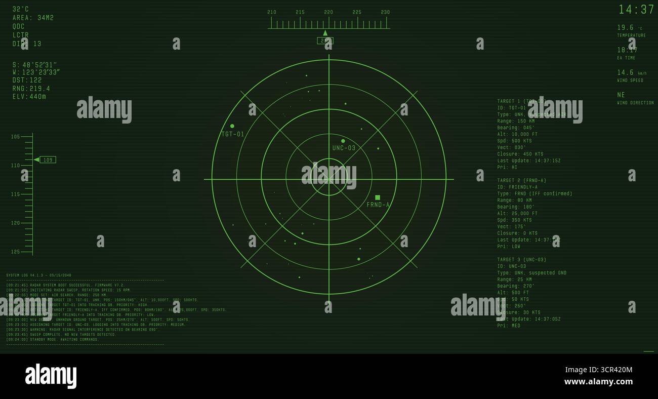 Military classic green radar Stock Vector