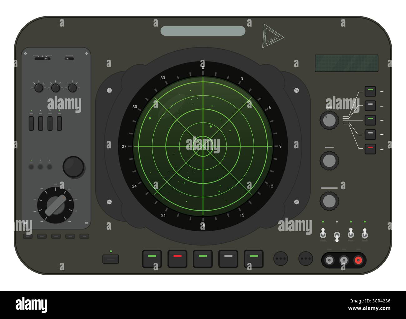 Military classic green radar analog interface Stock Vector