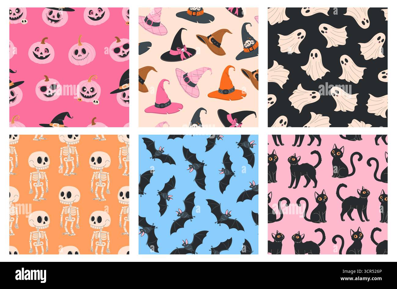 Set of cute Halloween seamless patterns. Stock Vector