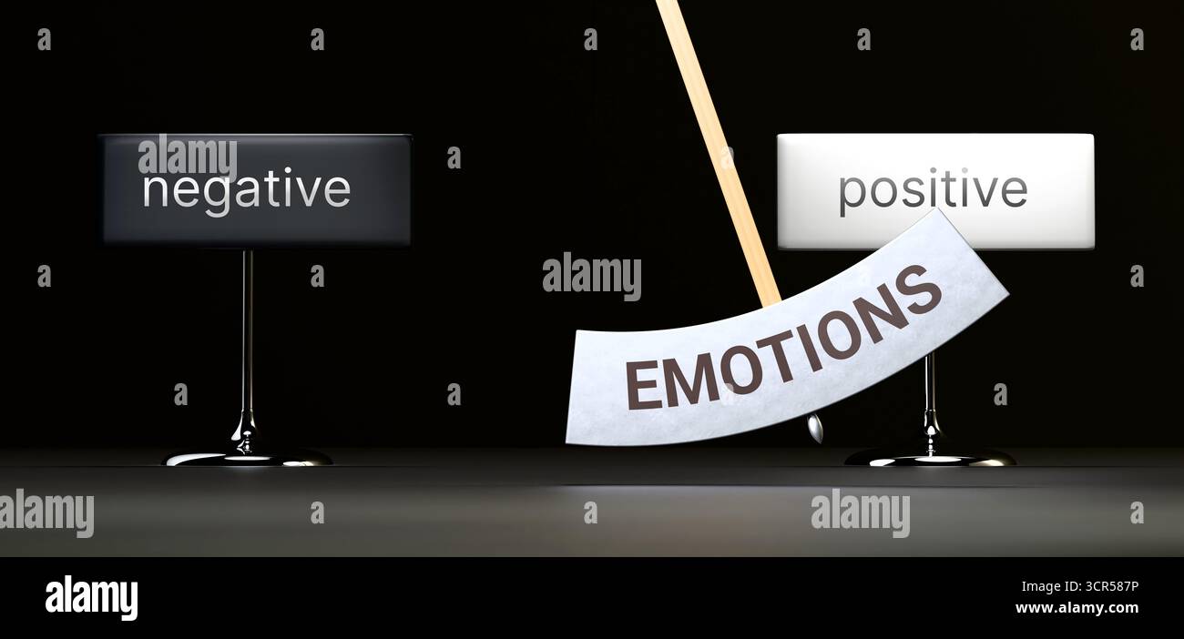 Emotions cycles between negative and positive. Visualizing a repeated pattern of Emotions that swings between extremities: negative and positive. Stock Photo