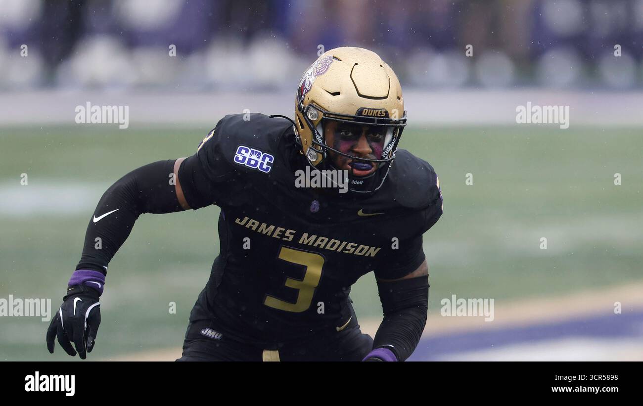 James Madison linebacker Gannon Weathersby (3) during an NCAA football ...