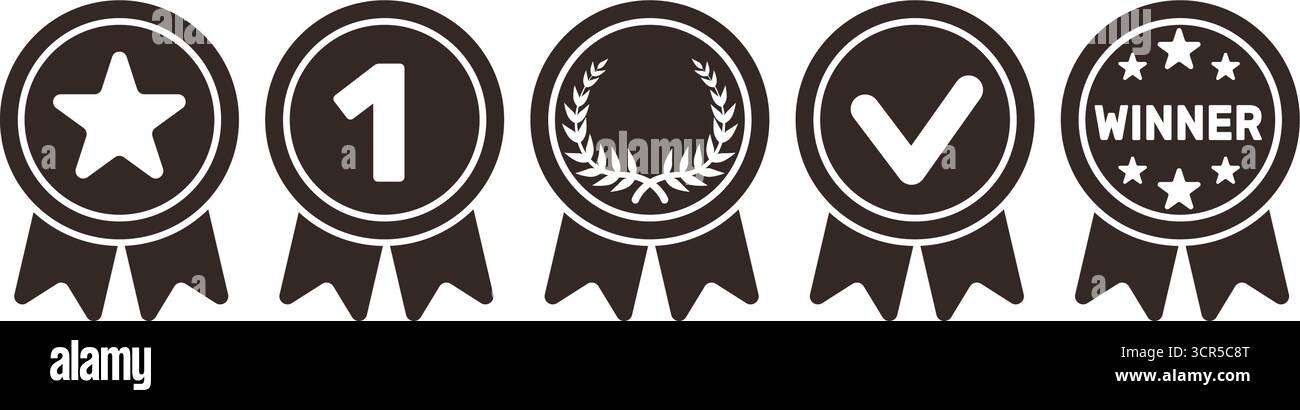 Medal or winners award, set of medal silhouette icons isolated on white ...