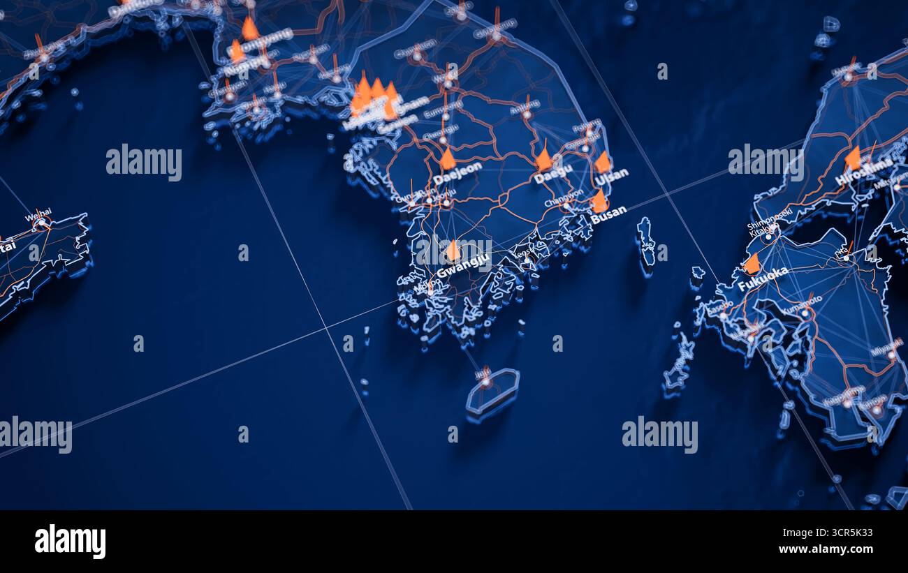 Gwangju map big data visualization. Futuristic map infographic of city ...