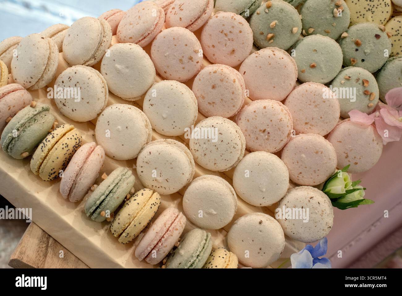 Display of Macarons or French Macaron in French Patisserie France Stock Photo