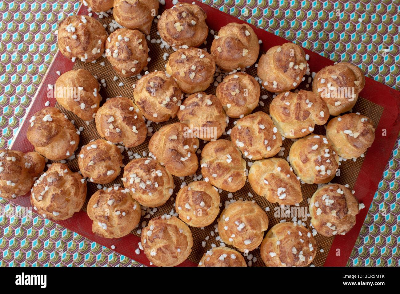 Tray of Chouquettes, aka Petits Choux or French Sugar Puffs Stock Photo