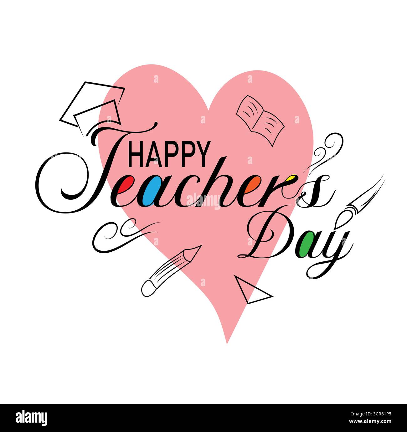 Happy Teacher’s Day Greeting Card – Pink Heart Background with Book ...
