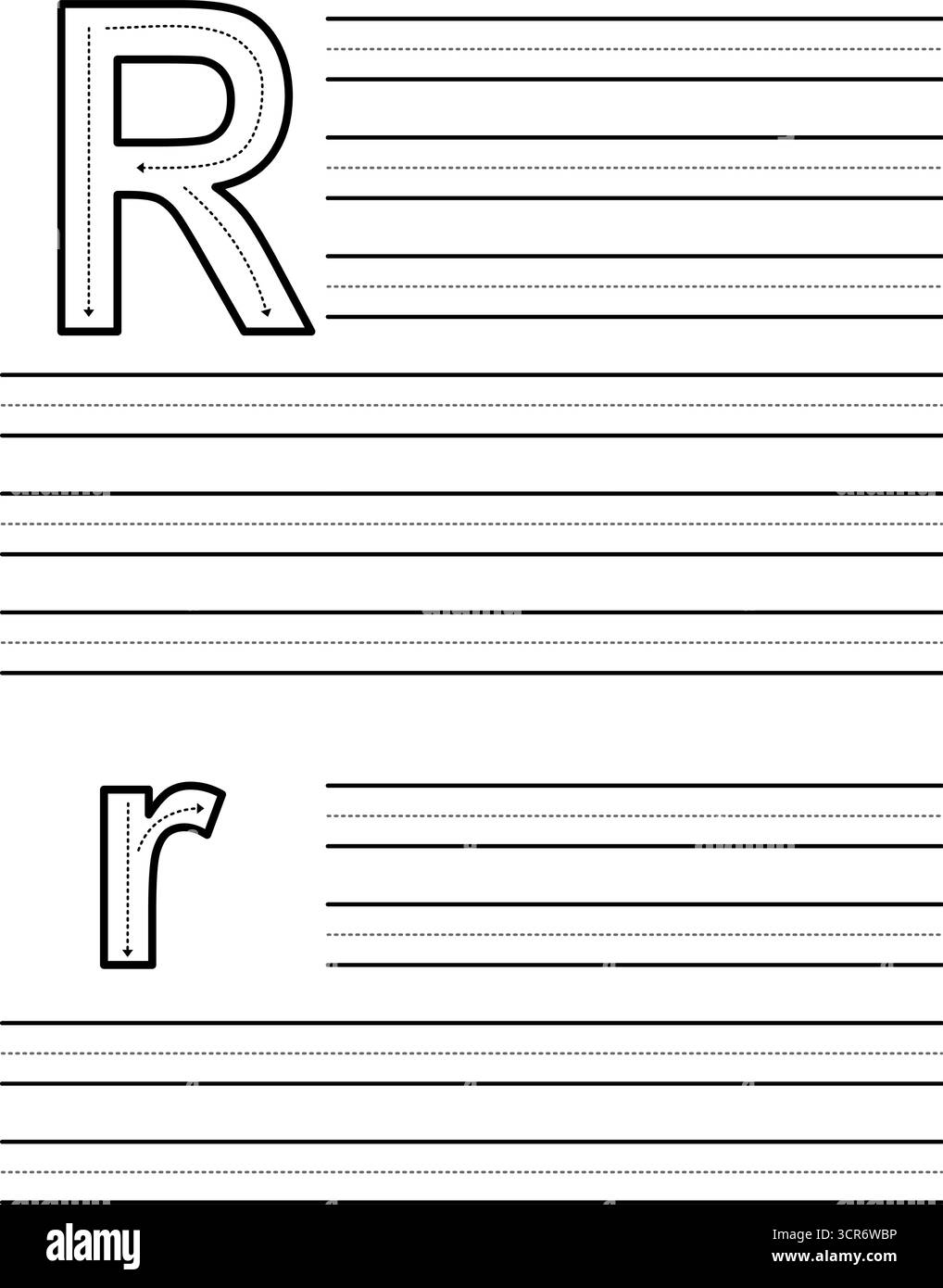 Tracing sheet for learning to write capital and lowercase letter R ...