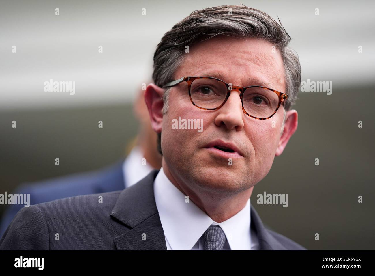 House Speaker Mike Johnson, R-La., speaks to members of the media ...