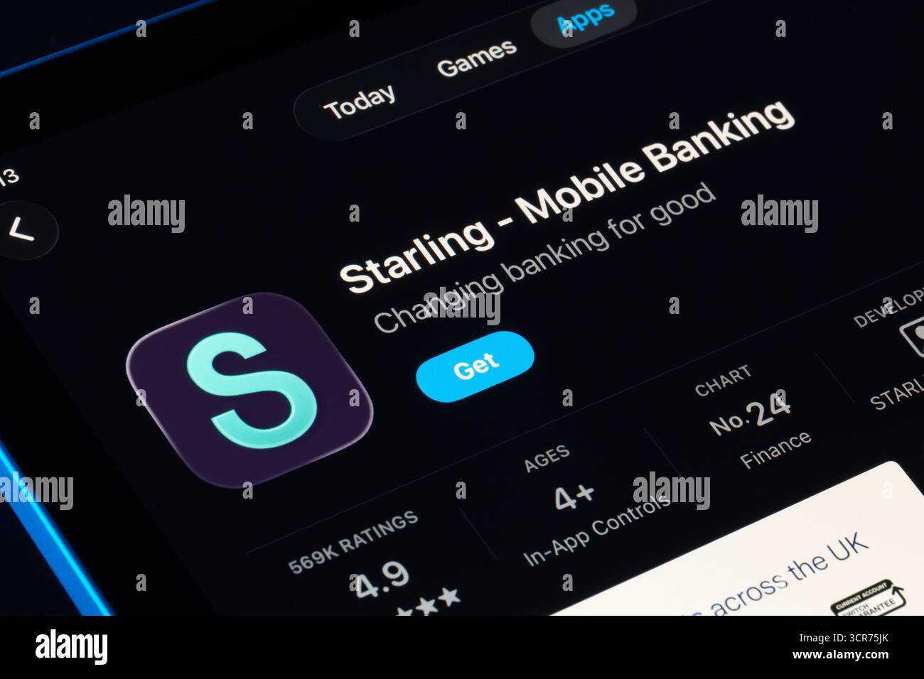 Starling Mobile Banking on iPad App Store with Apple Liquid Glass design in iOS 26, updated interface and icon shown. Stafford, United Kingdom, Septem Stock Photo