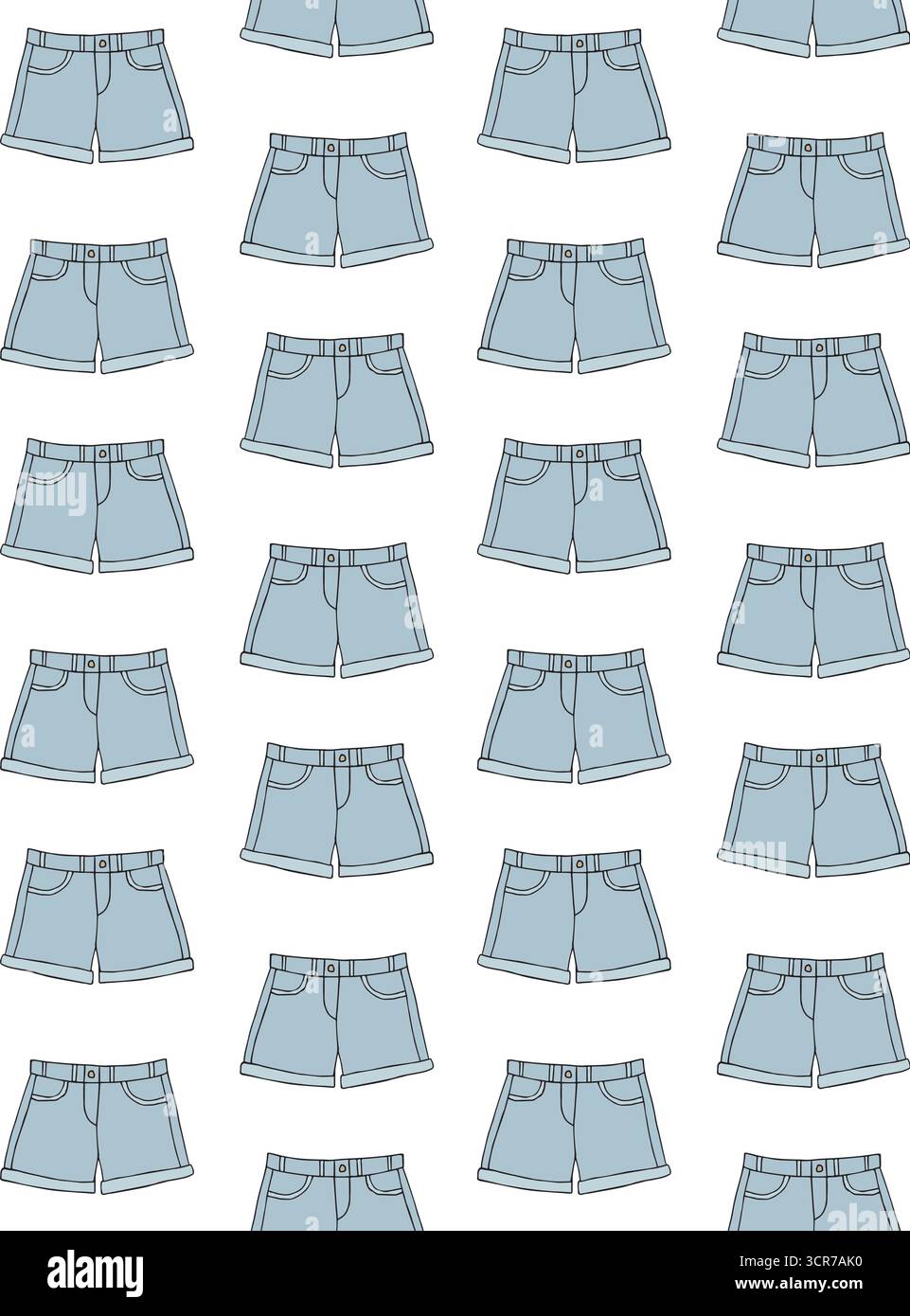 Vector seamless pattern of hand drawn jeans shorts Stock Vector
