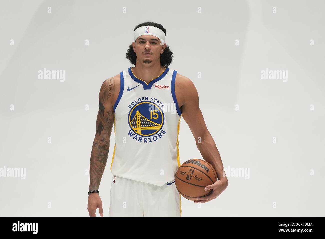 Golden State Warriors forward Gui Santos poses for photos during the