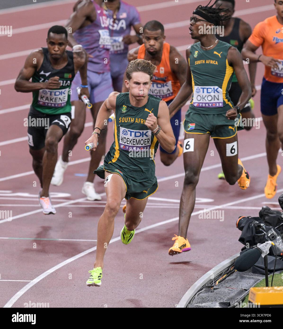 Leendert Koekemoer of South Africa competing in the 4X400m Relay Men's Heats at the World Athletics Championships Tokyo 2025 at National Stadium on th Stock Photo