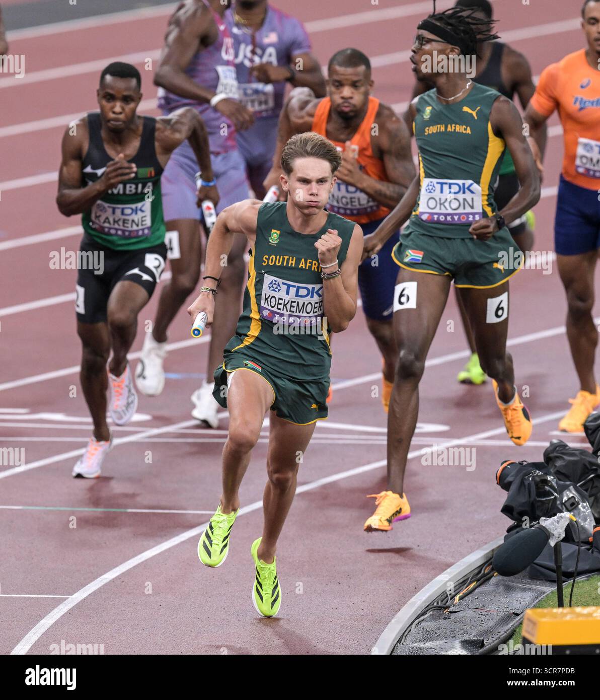 Leendert Koekemoer of South Africa competing in the 4X400m Relay Men's Heats at the World Athletics Championships Tokyo 2025 at National Stadium on th Stock Photo