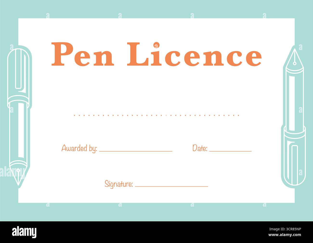 Pen license template with copy space for names for children who are ...
