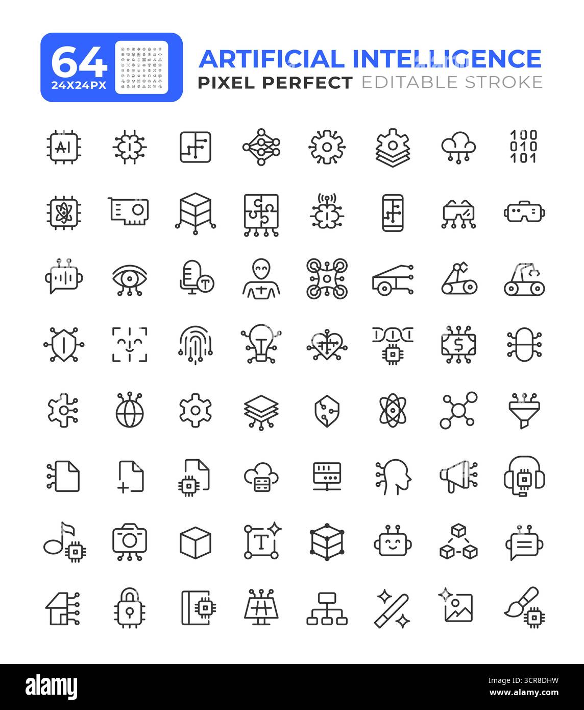 Artificial intelligence line ui icons set Stock Vector