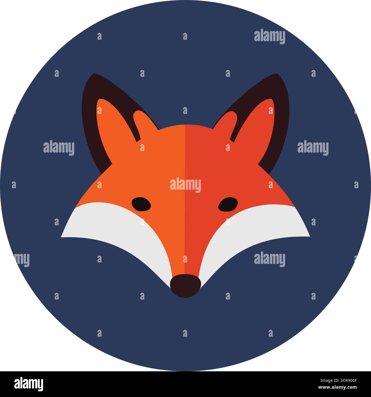 A flat-design fox face icon within a blue circle, perfect for avatars, logos, or animal-themed branding. Stock Vector