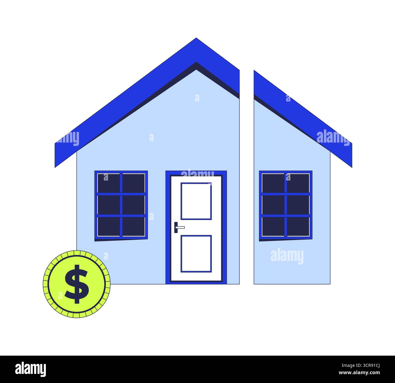 Split house with dollar coin 2D cartoon object Stock Vector