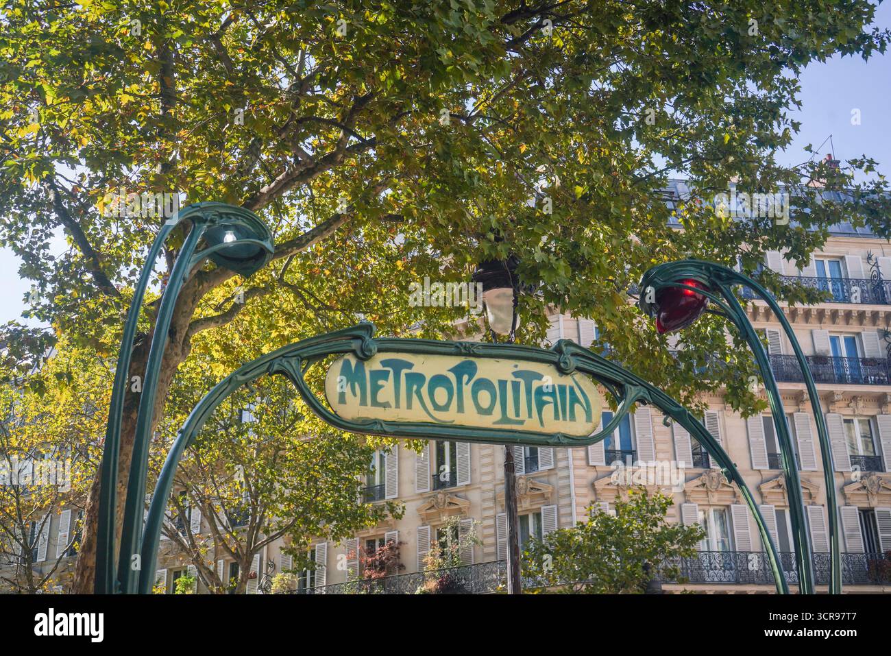 Art Nouveau Métropolitain sign, designed by Hector Guimard, above Gare ...