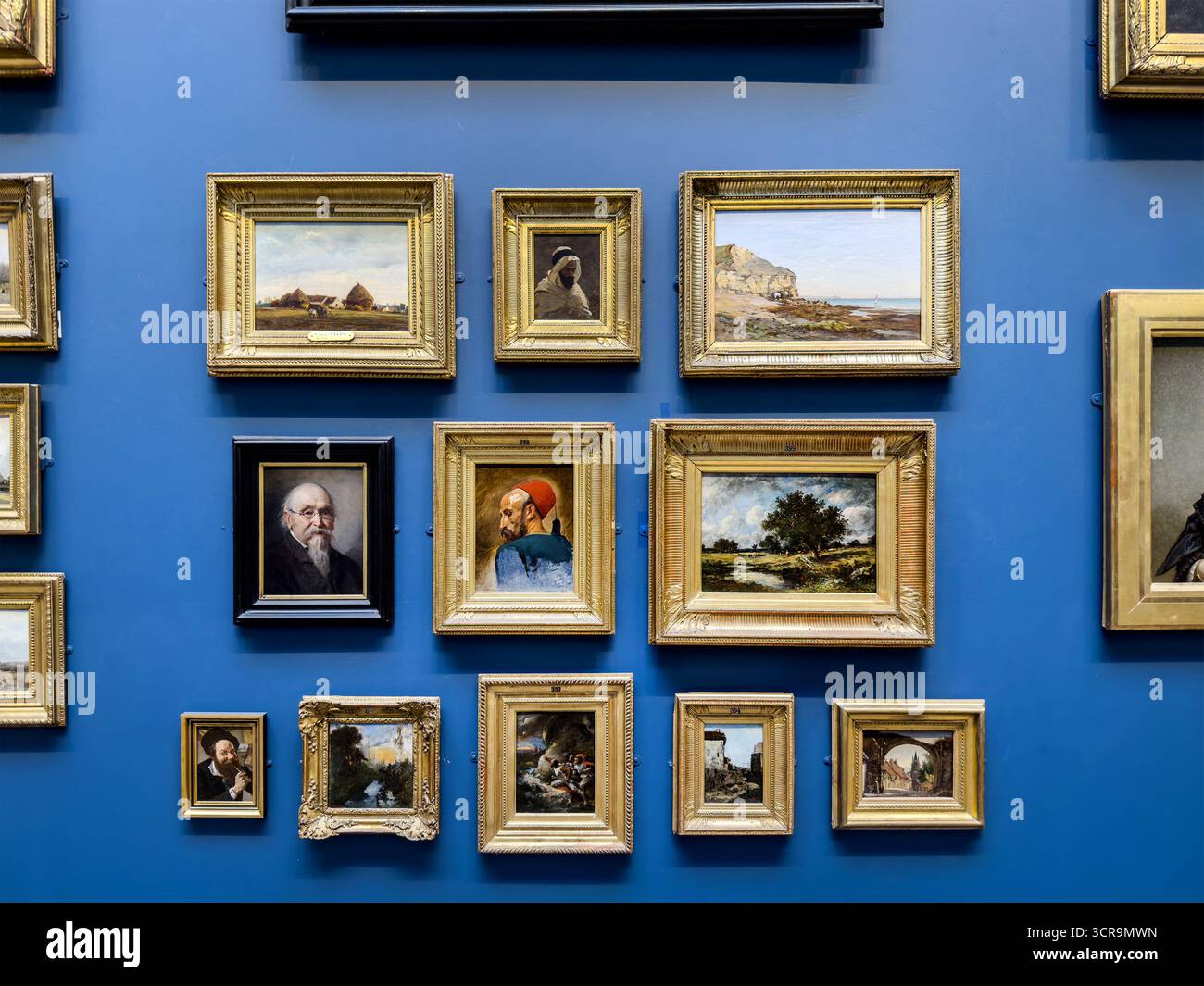 bowes museum Art gallery wall various framed paintings against blue background, showcasing portraits and landscapes  Barnard Castle yorkshire dales - Smartphone Captured Stock Image bowes museum Art gallery wall various framed paintings against blue background, showcasing portraits and landscapes  Barnard Castle yorkshire dales - Smartphone Captured Stock Image