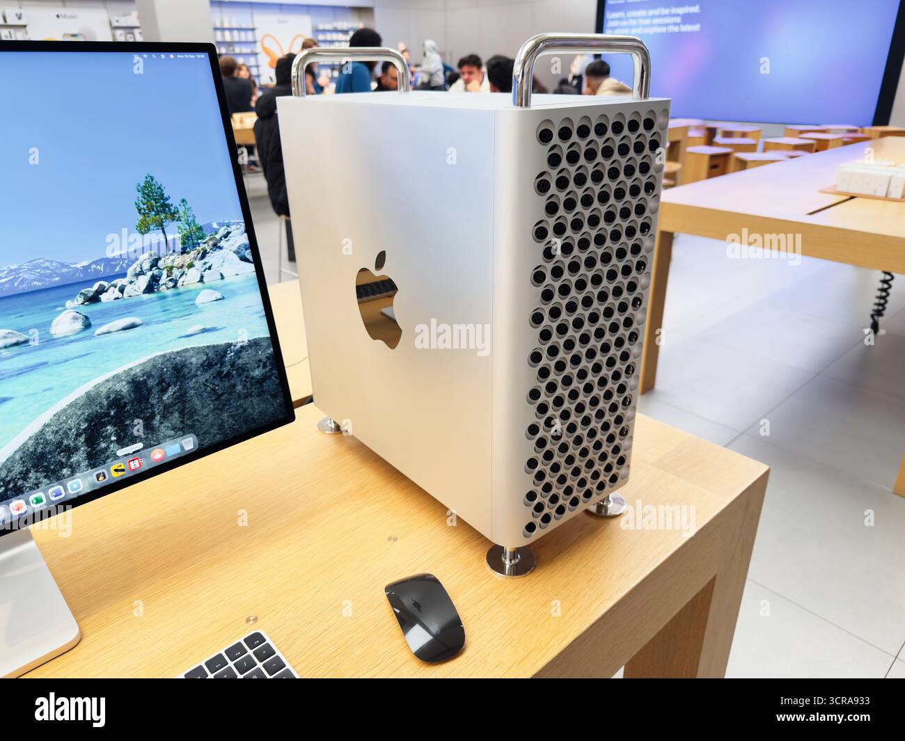Manchester, UK - September 29, 2025: Mac Pro tower beside a large ...