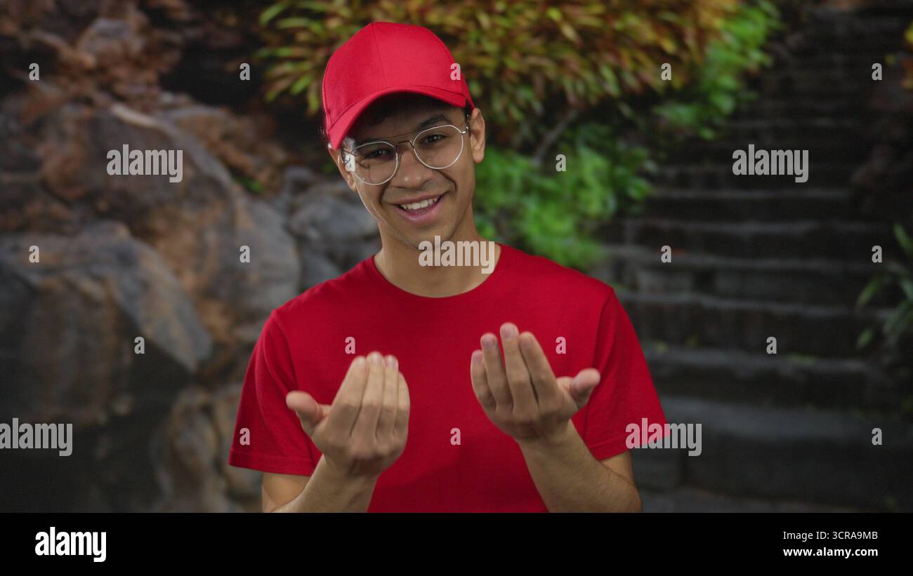 Man beckoning hands in forest hi-res stock photography and images - Alamy