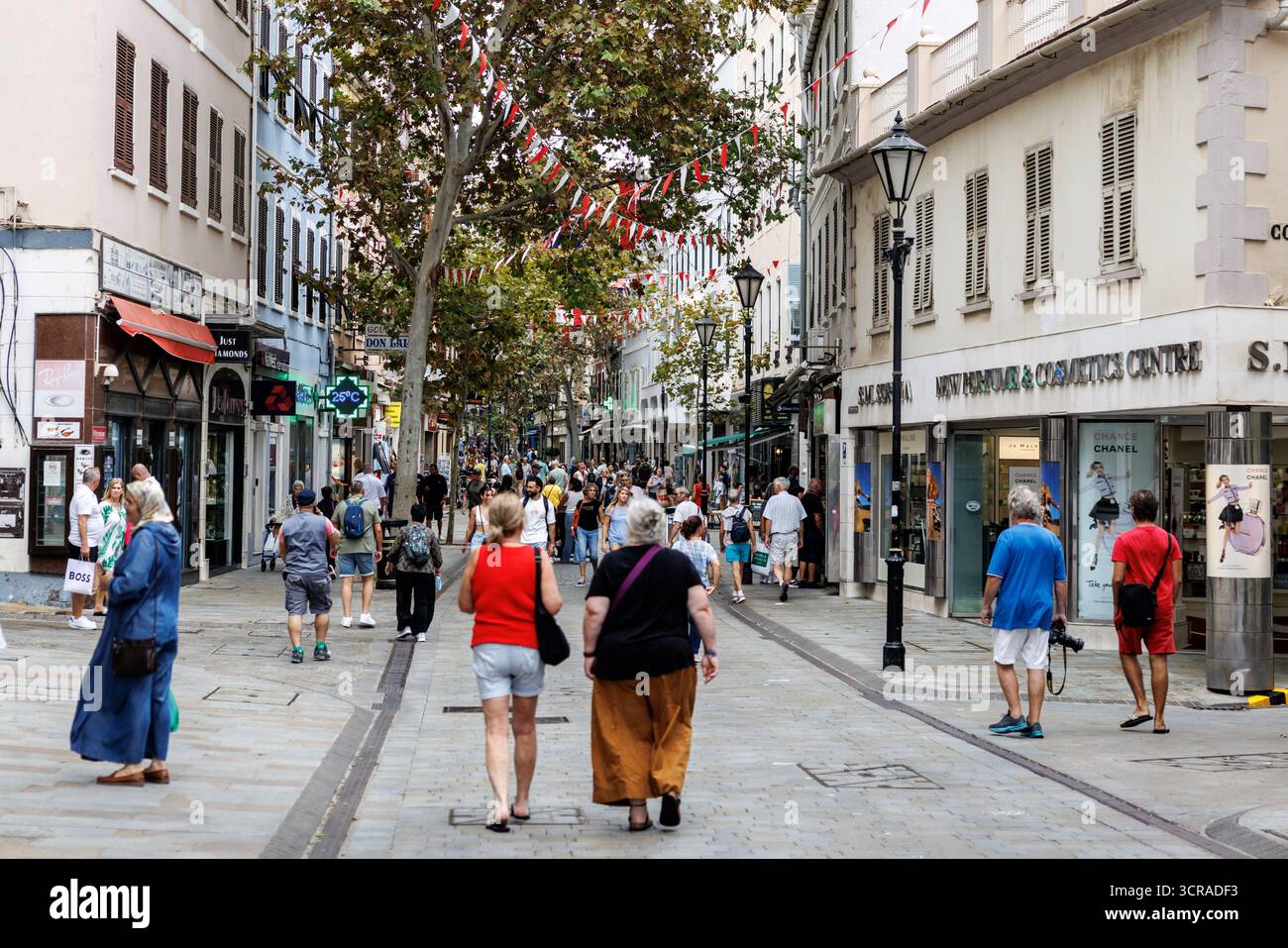 Gibraltar, UK. 19th Sep, 2025. General view of the shopping street 