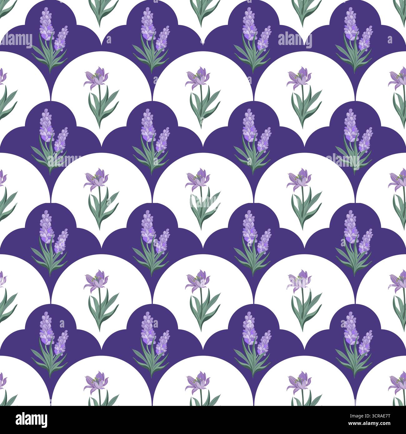 Seamless floral pattern with lavender and iris Stock Vector