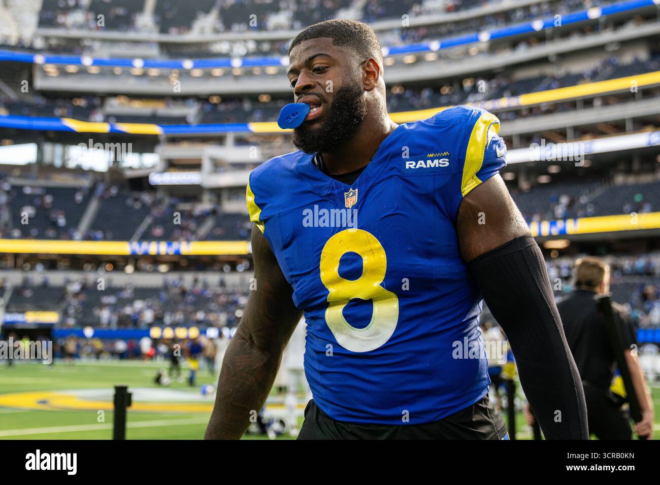 Los Angeles Rams linebacker Jared Verse (8) after a NFL game against ...