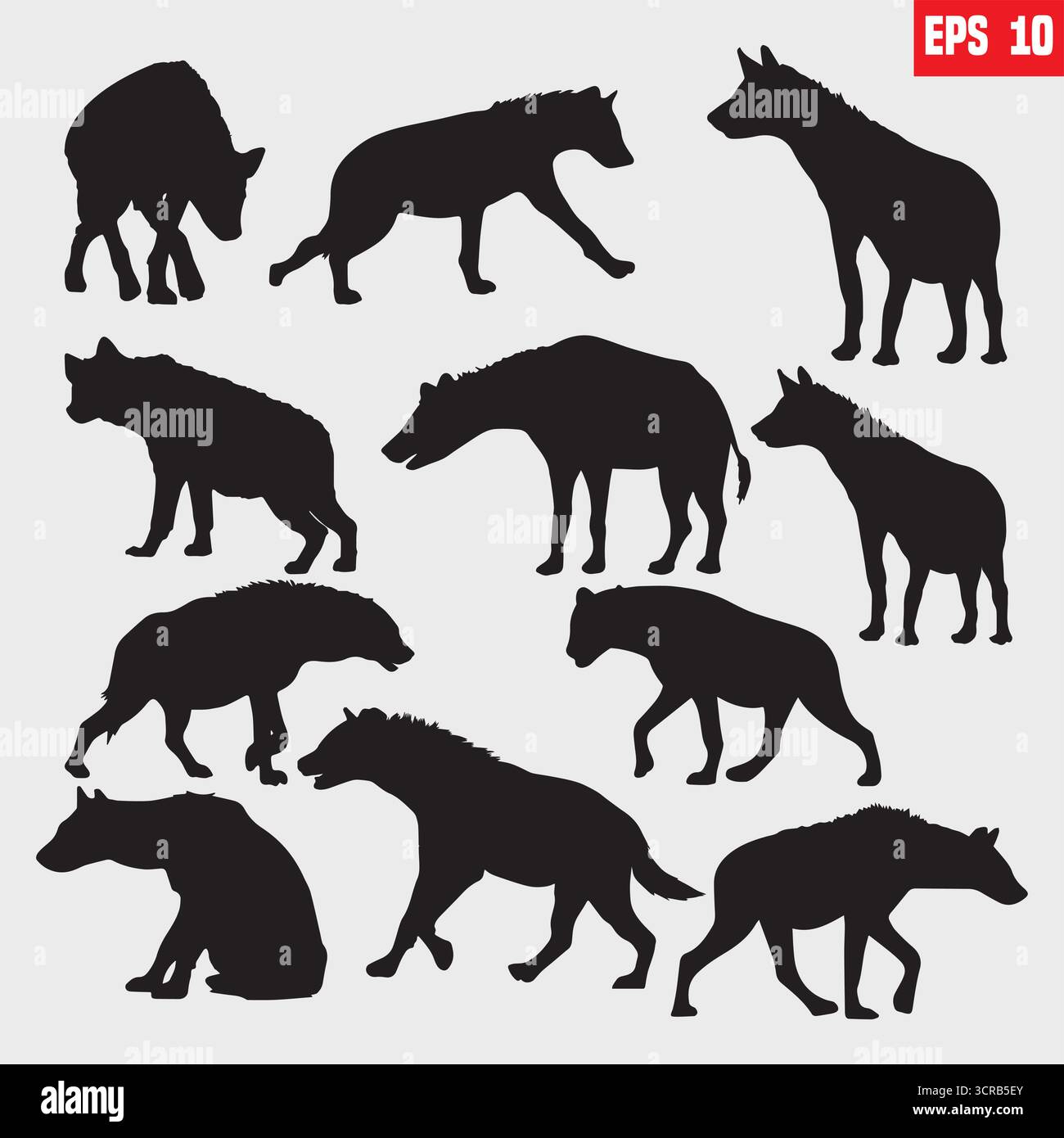 Hyena silhouette set on white background Stock Vector