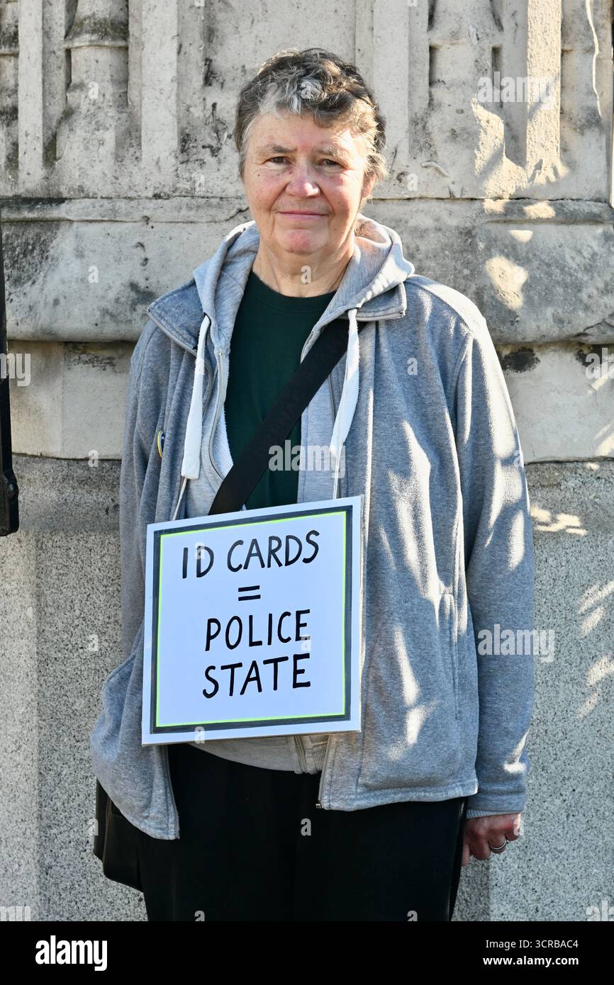 London, UK. A lone activist protests against the introduction of ...