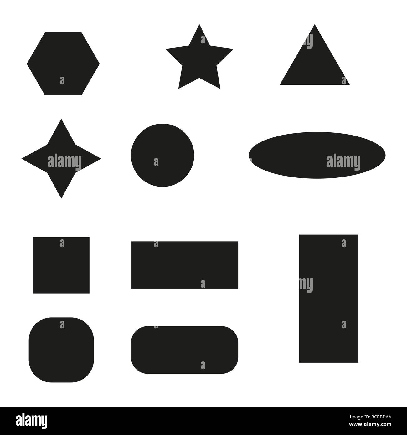 Geometric shapes set. Basic figures collection. Abstract vector forms. Black silhouette elements. EPS 10. Stock Vector