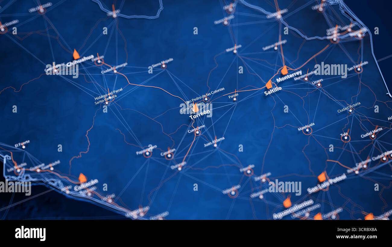 Torreon map big data visualization. Futuristic map infographic of city ...