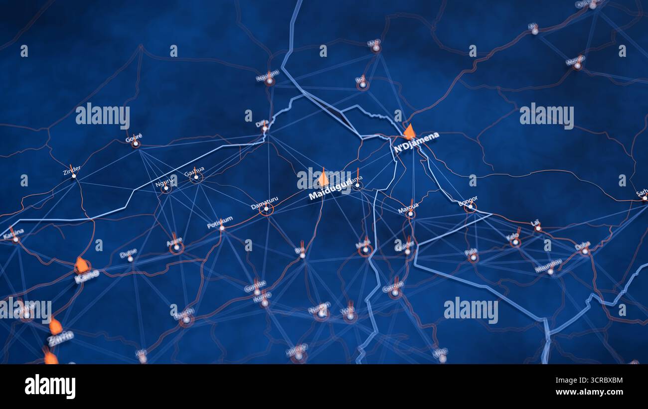 Visual Map Data Maiduguri map big data visualization. Futuristic map infographic of ...