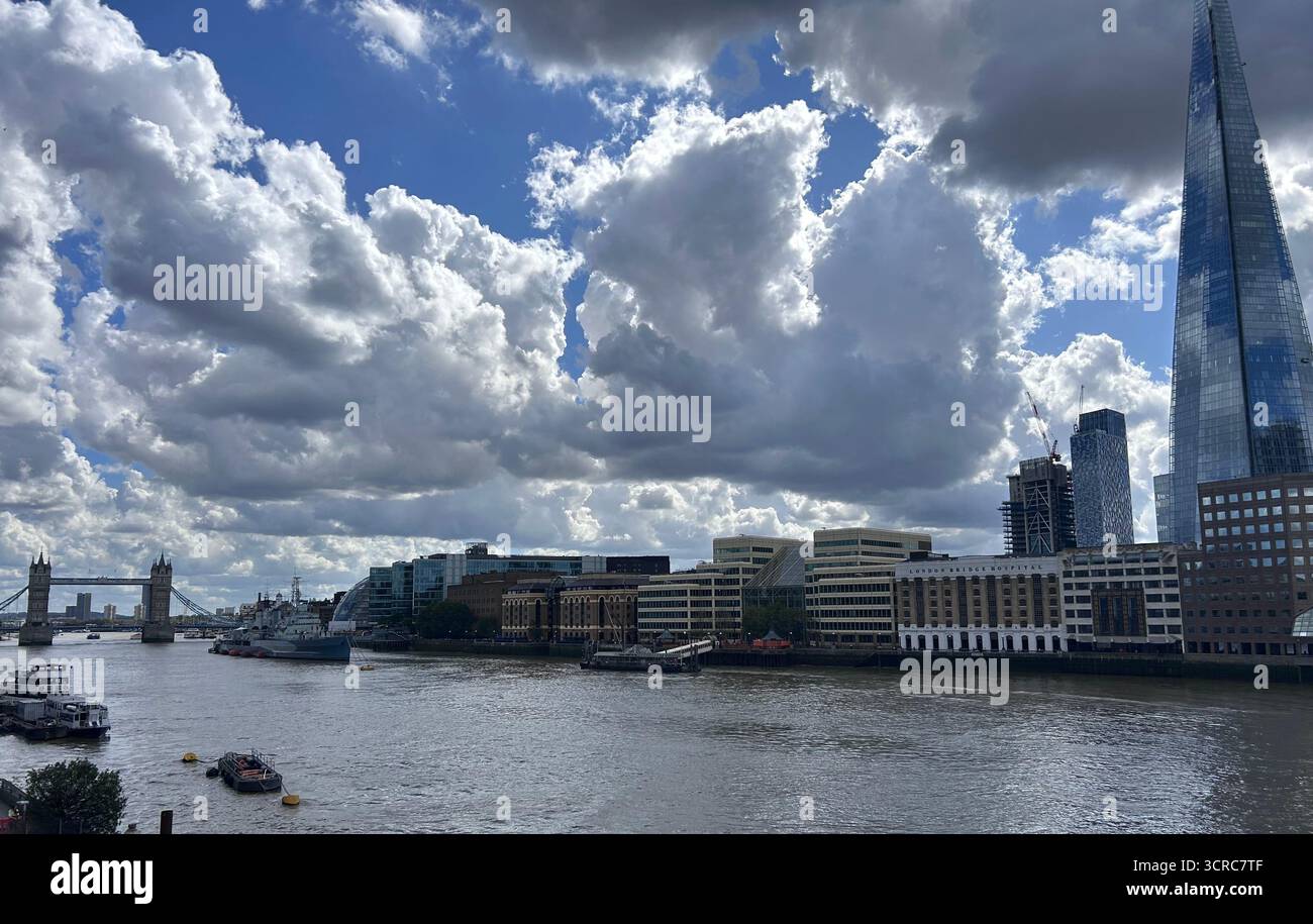 View of the Shard and Tower Bridge across the River Thames from London Bridge - Smartphone Captured Stock Image