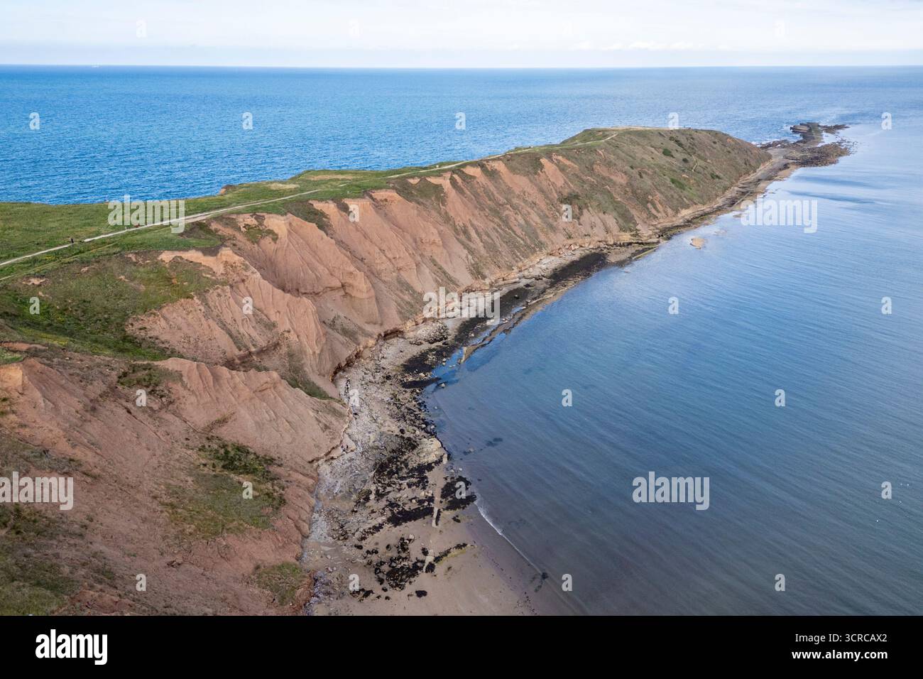 Aerial view of Filey Brigg Cliffs, Filey, North Yorkshire, UK Stock ...