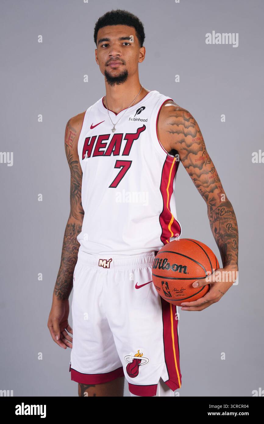 Ware Heat Miami Heat center Kel'el Ware (7) poses for a photo during the NBA ...