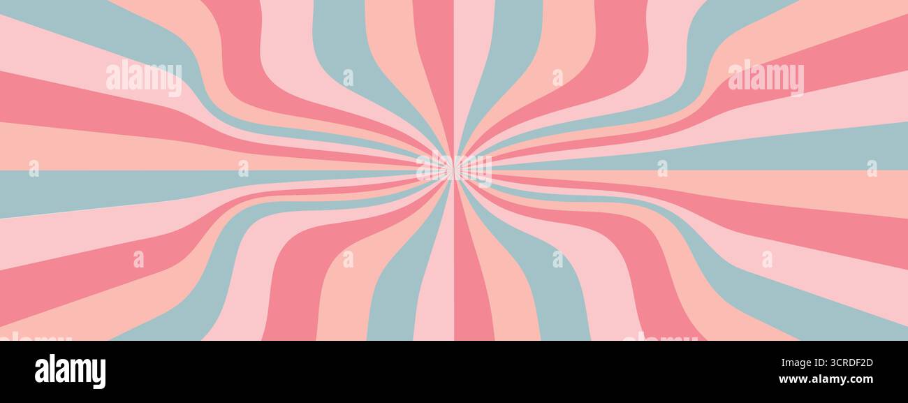 Psychedelic spiral starburst background. Vector retro colored pattern with radial rays Stock Vector