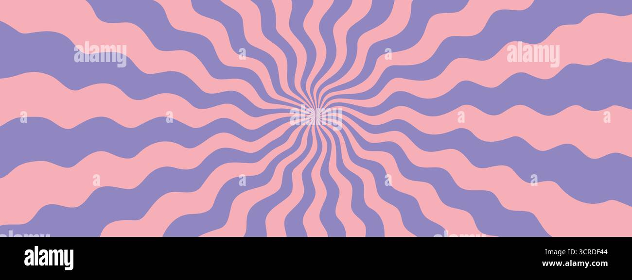 Groovy spiral background. Vector radial starburst pattern with wavy rays Stock Vector