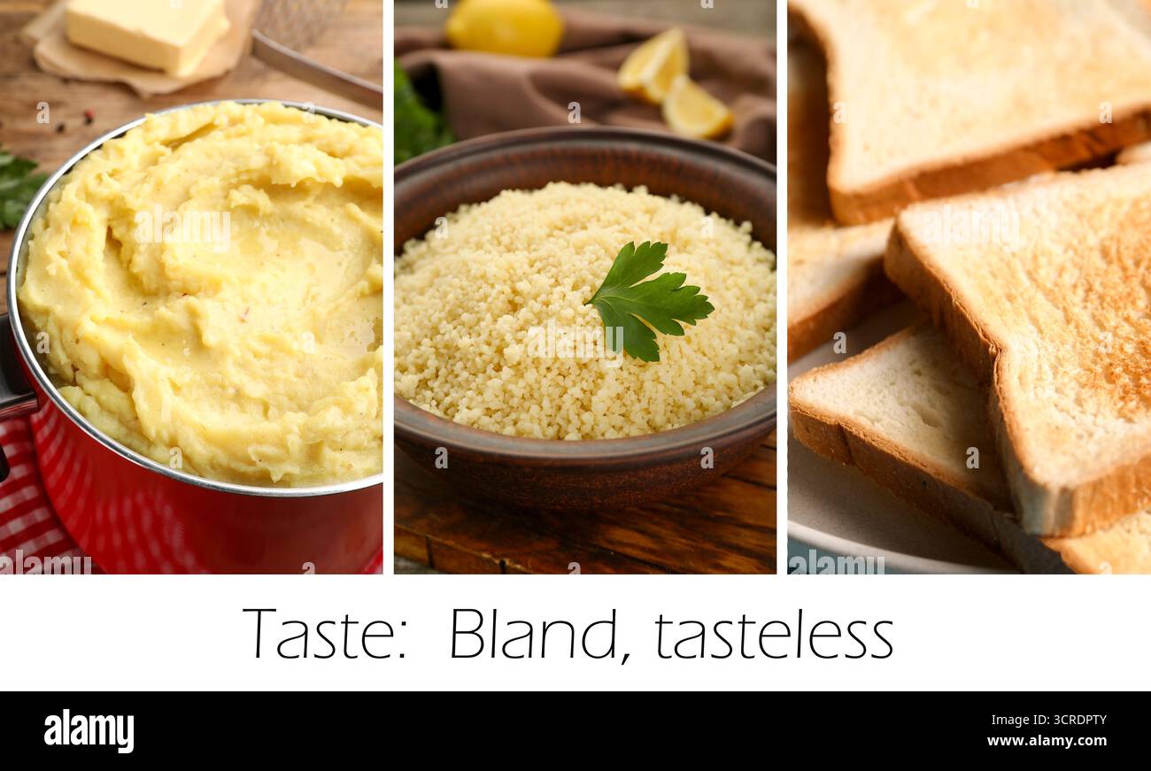 Collection of foods with bland taste combined into collage Stock Photo ...