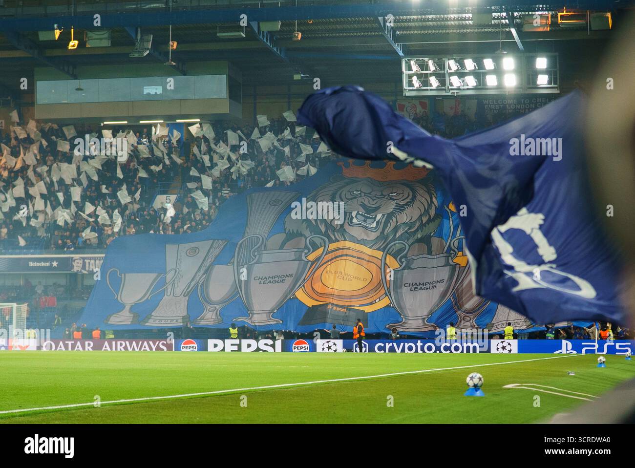 London, UK. 30th Sep, 2025. The Chelsea tifo prior to the Chelsea FC v SL  Benfica UEFA Champions League Round One League Stage match at Stamford  Bridge, London, England, United Kingdom on