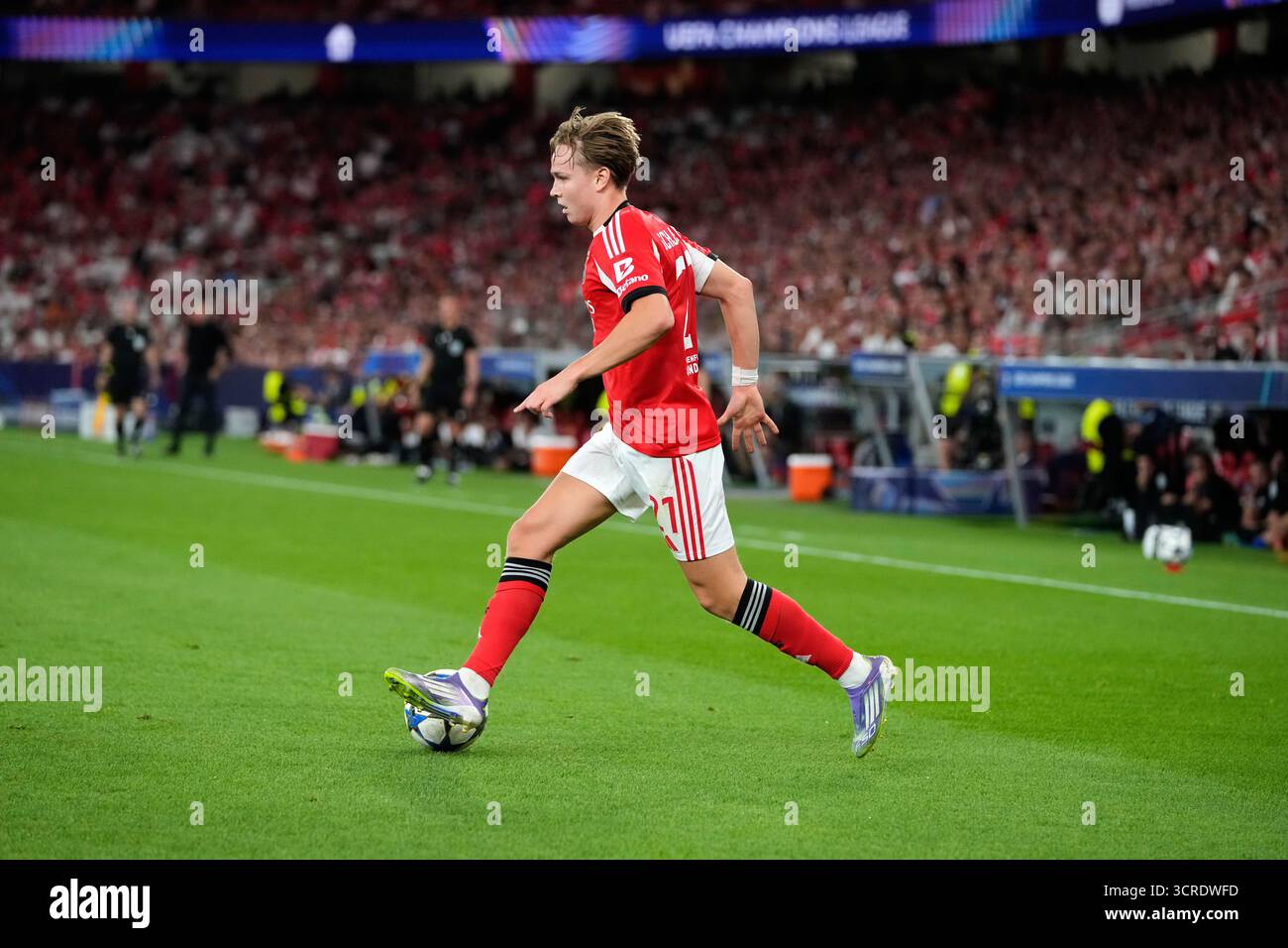 Benfica's Andreas Schjelderup runs with the ball during a Champions ...