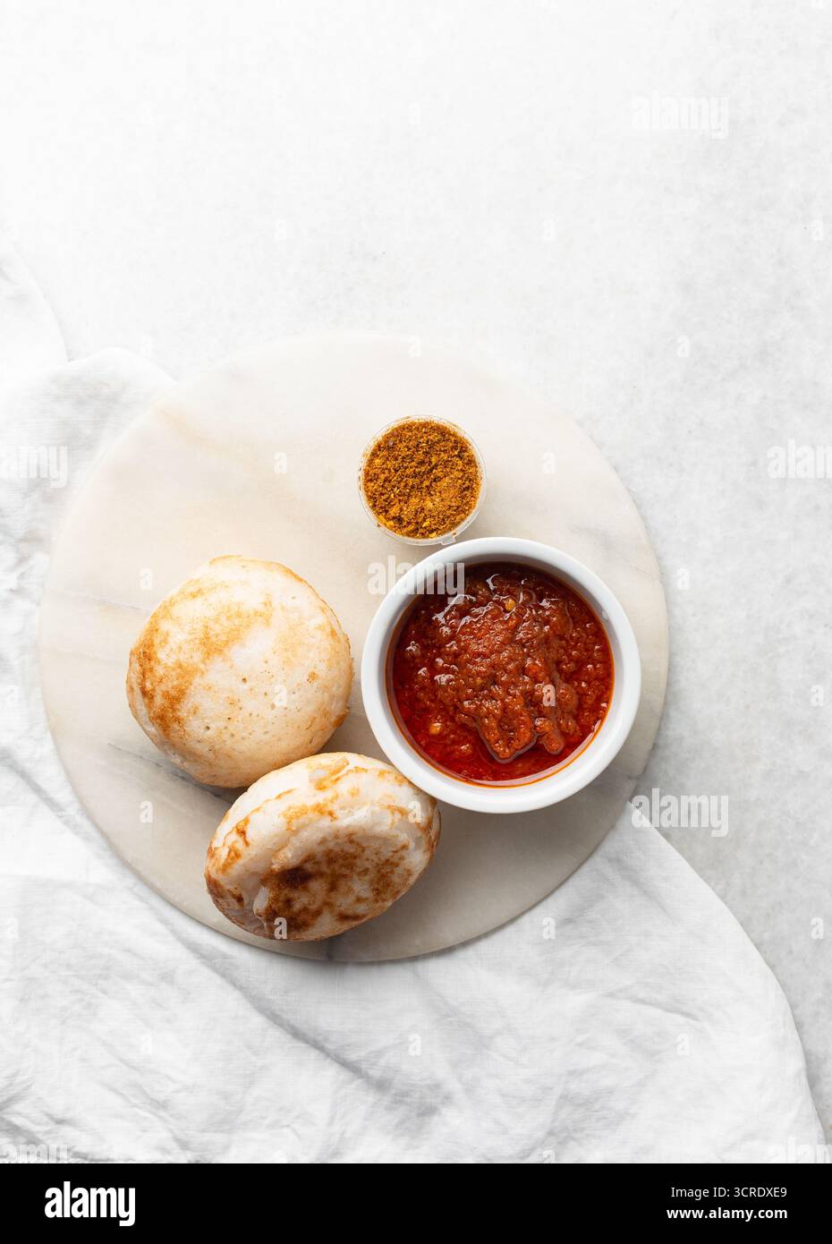Overhead view of a plate of masa and pepper sauce, top view of food ...