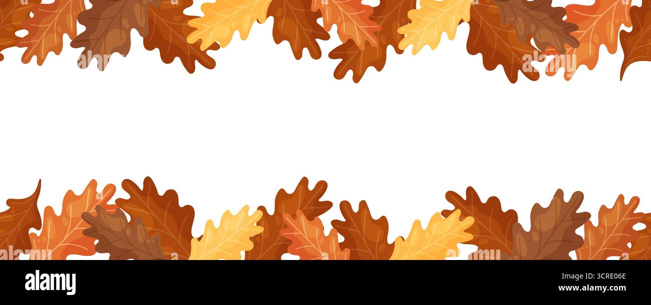 Seamless border with oak leaves on top and bottom Stock Vector