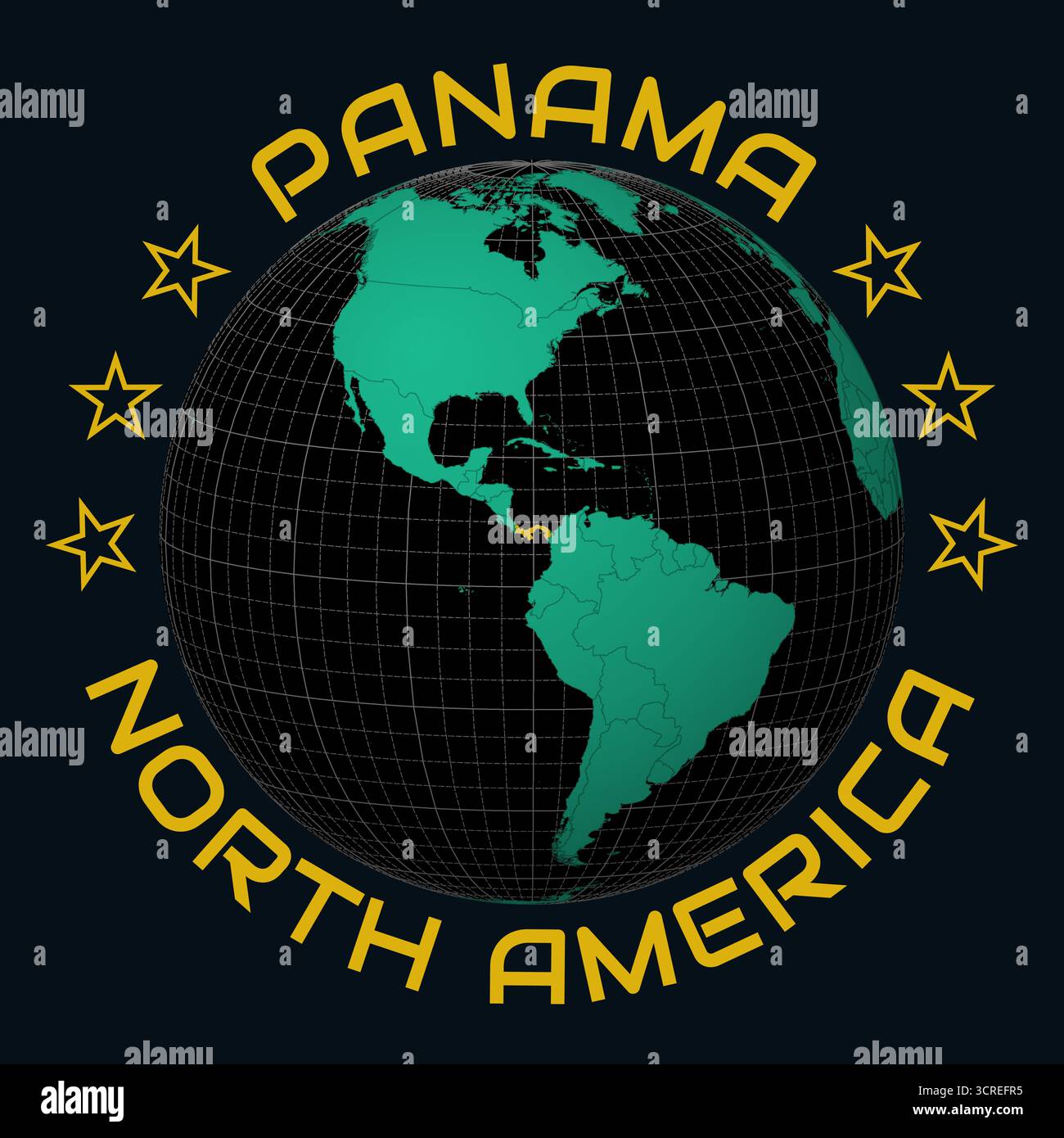 Republic of Panama on Globe. Round country and continent name text ...