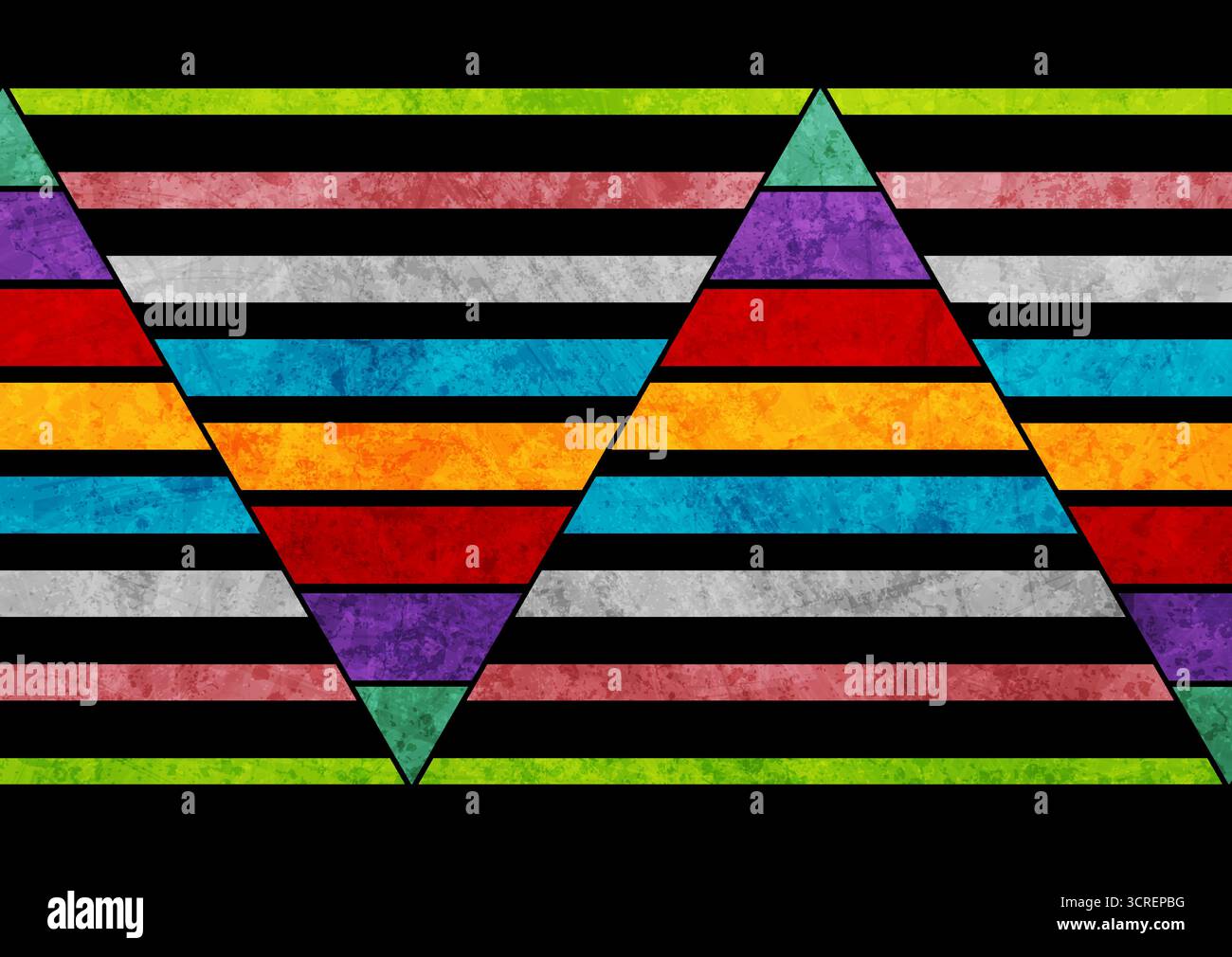 Colorful grunge striped triangles abstract geometric background. Vector tech retro design Stock Vector