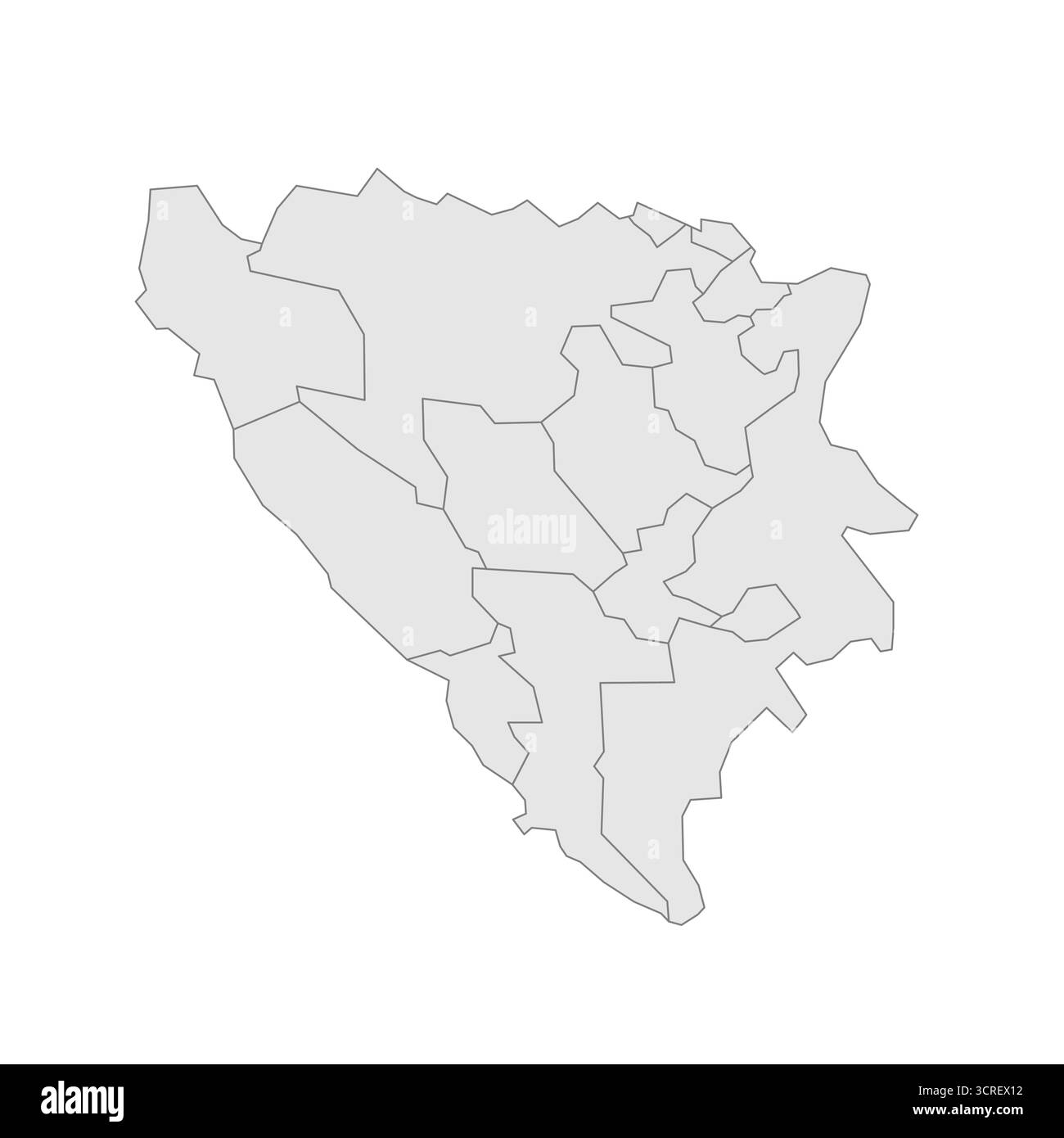 Bosnia and Herzegovina political map of administrative divisions - cantons of Federation of Bosnia and Herzegovina and Republika Srpska. Grey blank vector editable map EPS. Stock Vector