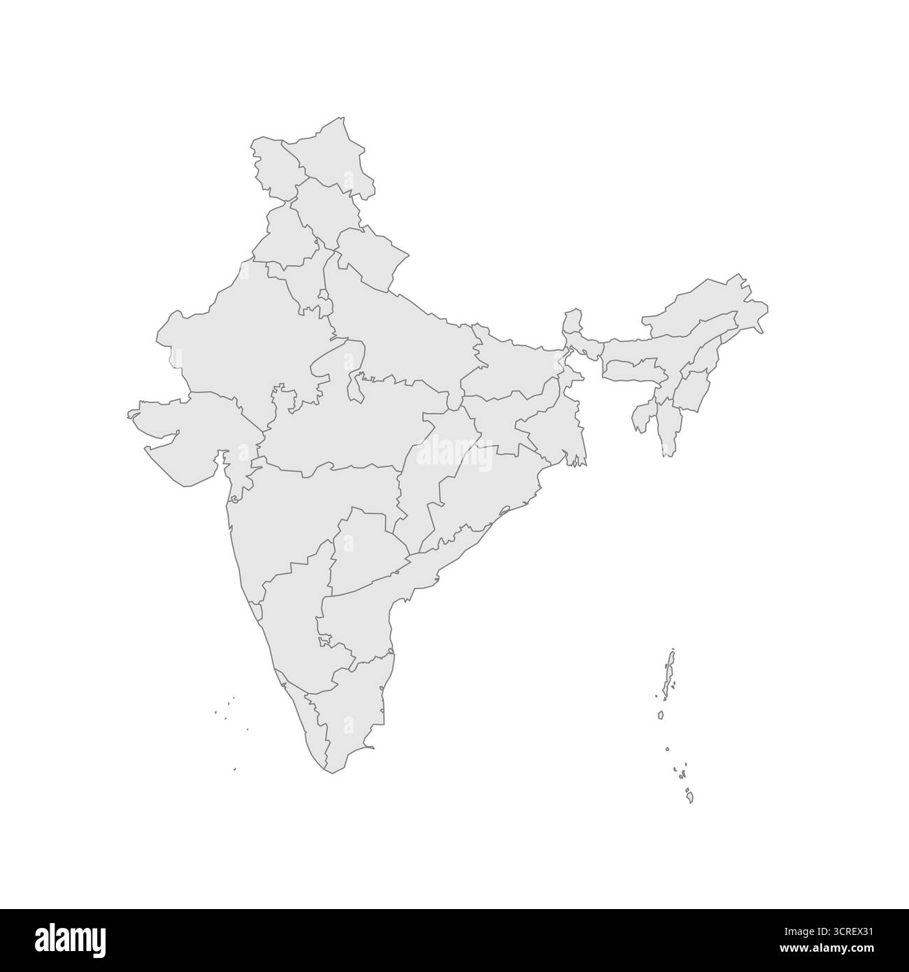 India political map of administrative divisions - states and union teritorries. Grey blank vector editable map EPS. Stock Vector