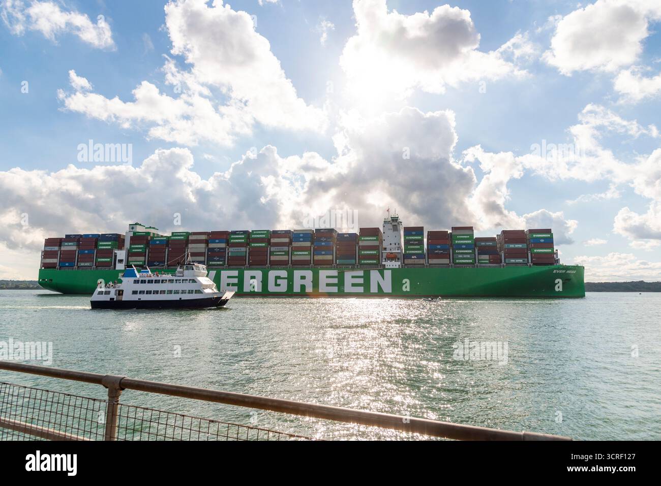 .Southampton England UK. 27.09.2025.  The Ever Mega container carrier ship heading for the DL container terminal Southampton docks UK Stock Photo