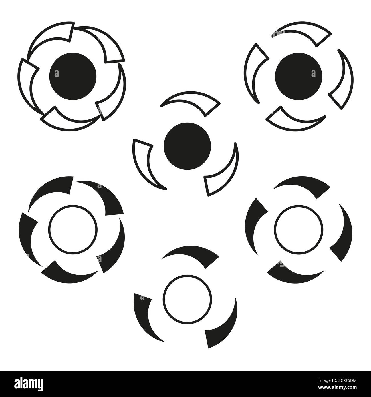 Abstract turbine symbols. Circular dynamic elements. Outline stroke ...
