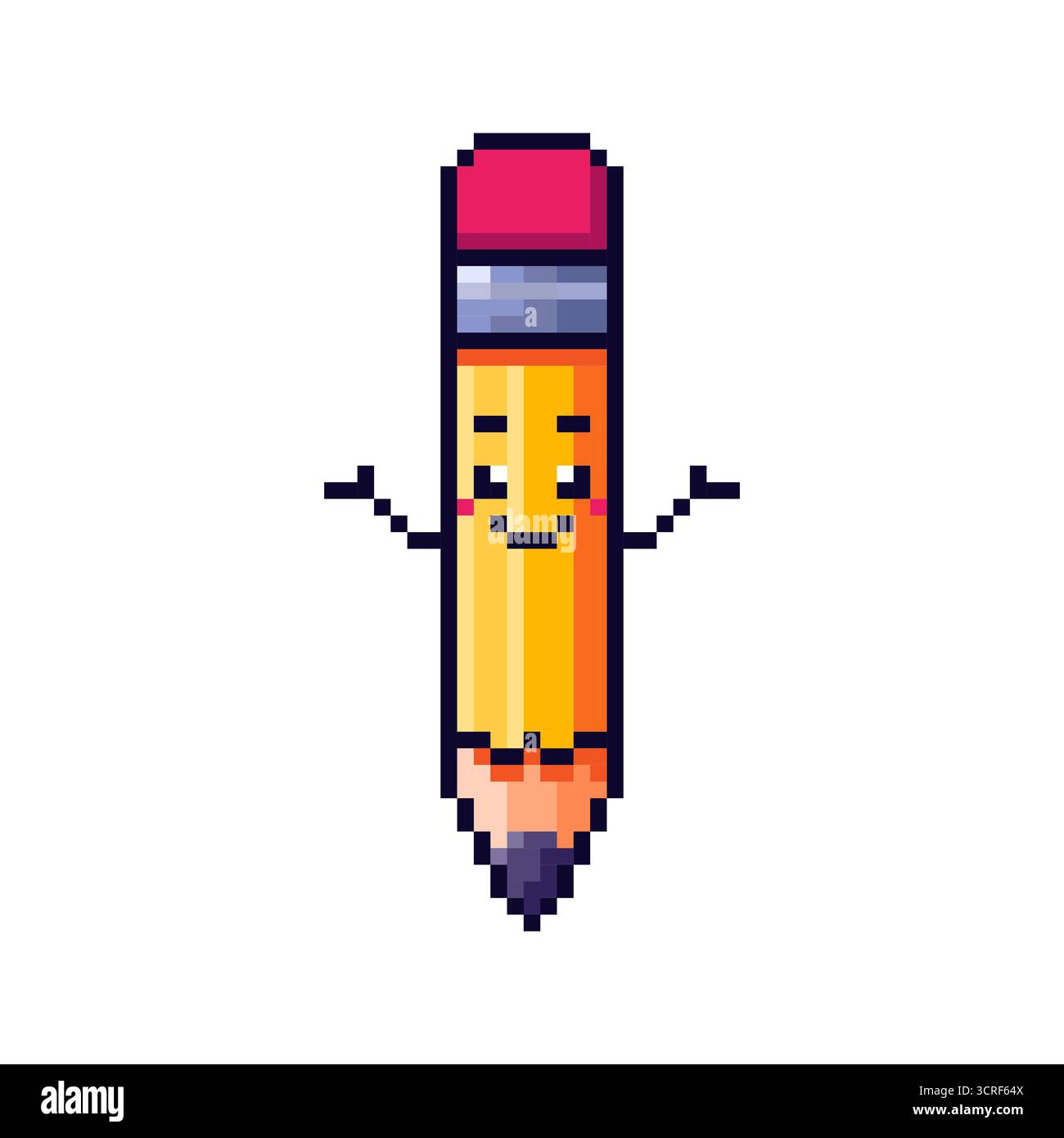 Pixel art Pencil Character game asset design Stock Vector